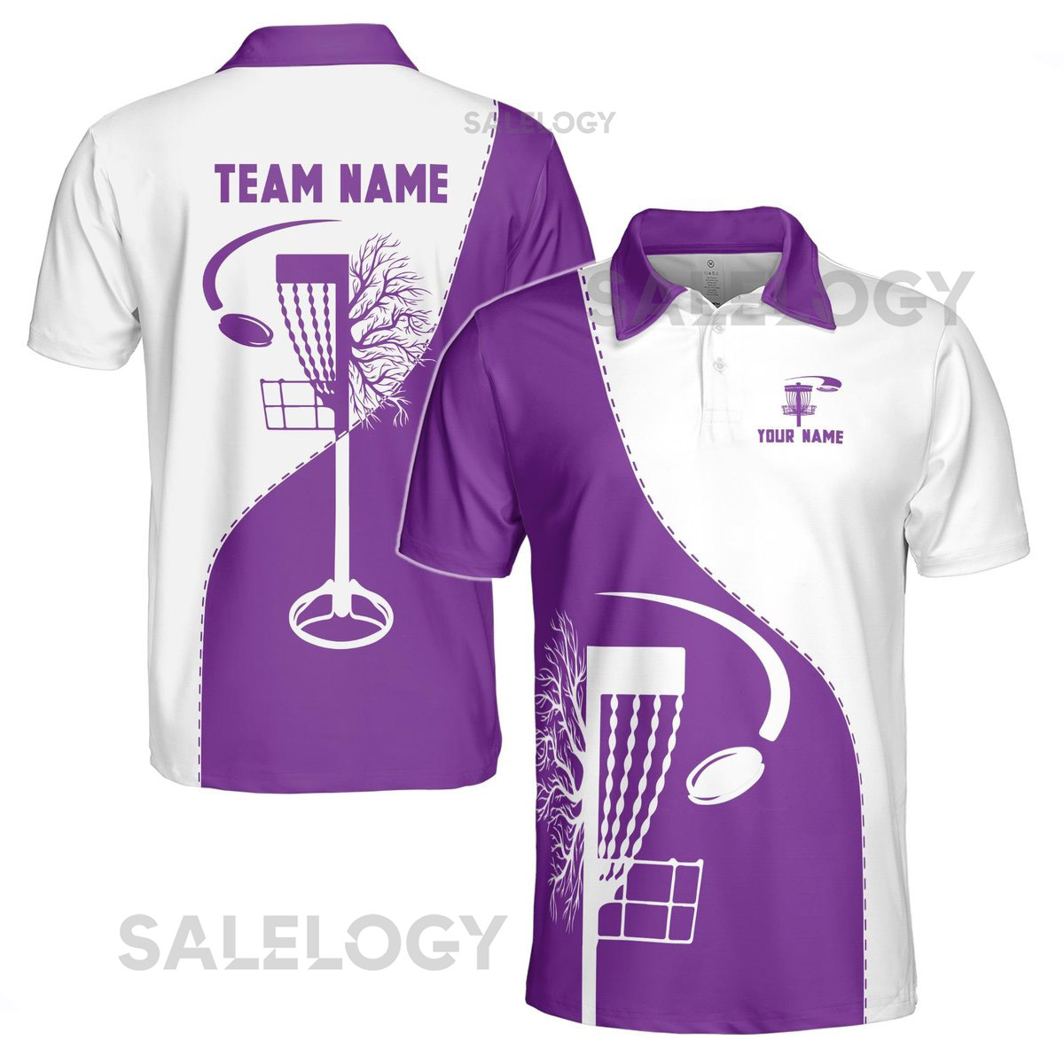 Custom Name Team Disc Golf Lover Purple White Men39s Polo Shirt S-5XL_183