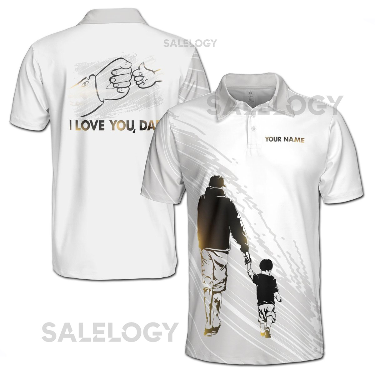 Custom Name Love You Dad Father and Son Silhouette Men39s Polo Shirt S-5XL_122