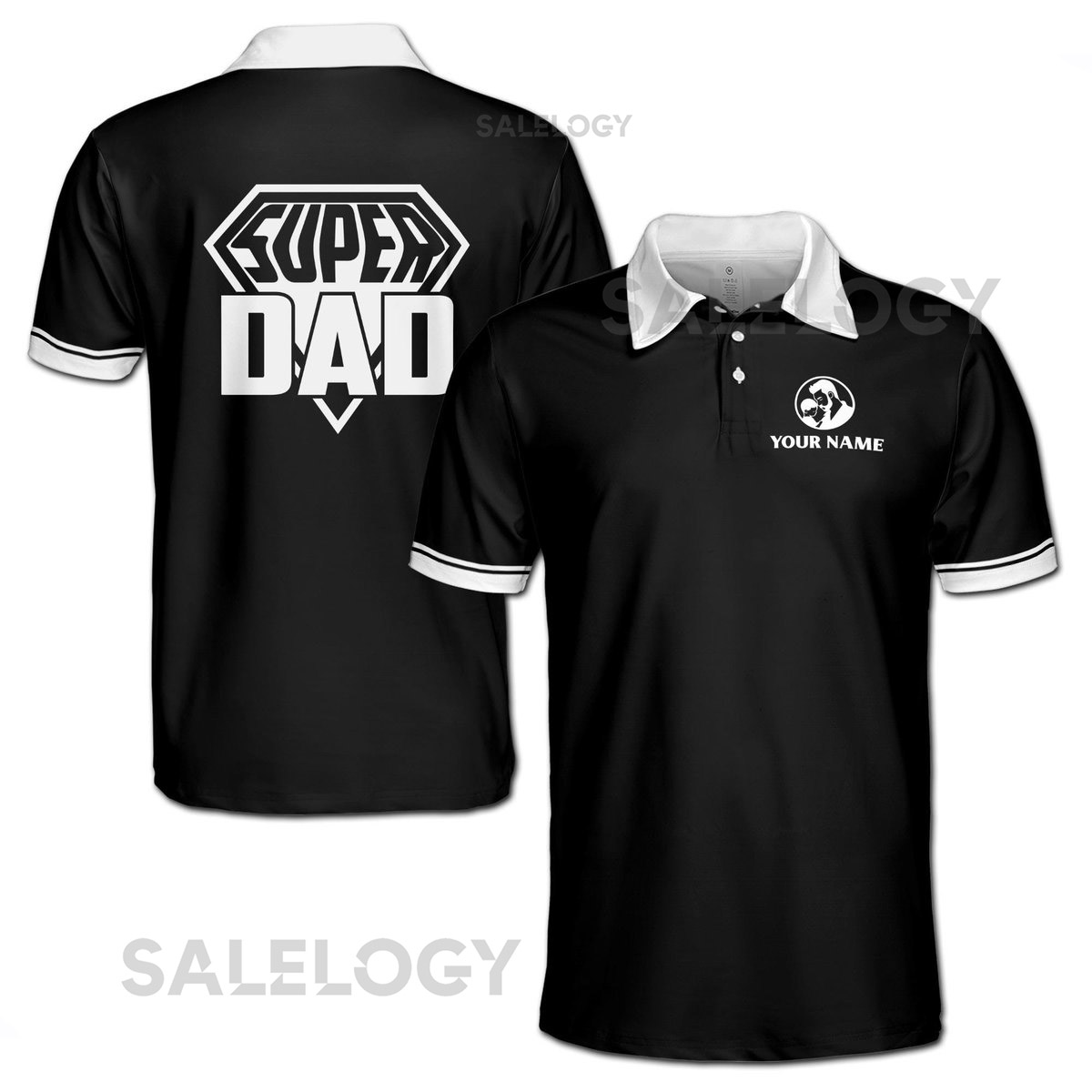 Custom Name Funny Super Dad Black Black White Men39s Polo Shirt S-5XL_92
