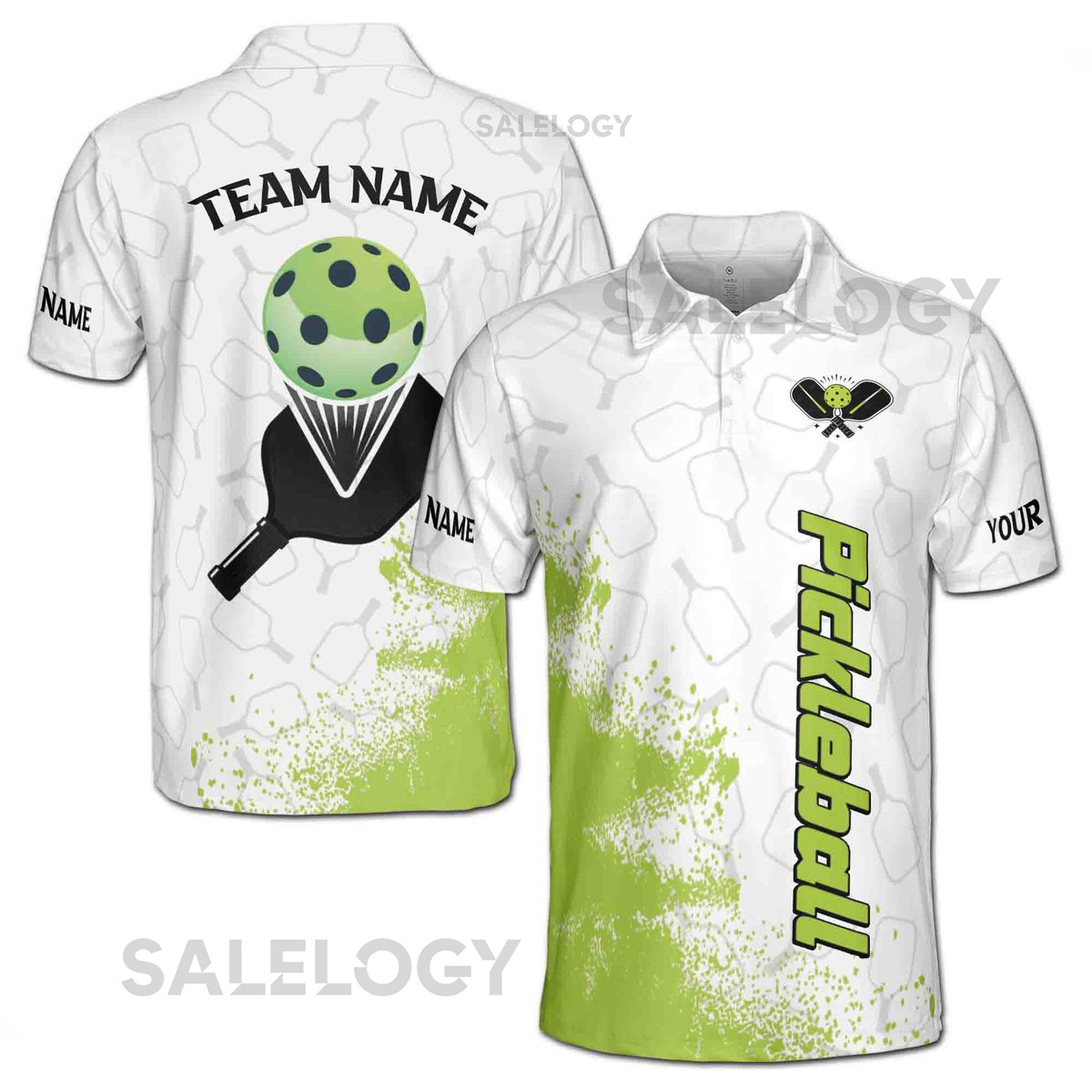 Custom Name Team Pickleball White Green Paddle Men39s Polo Shirt S-5XL_207