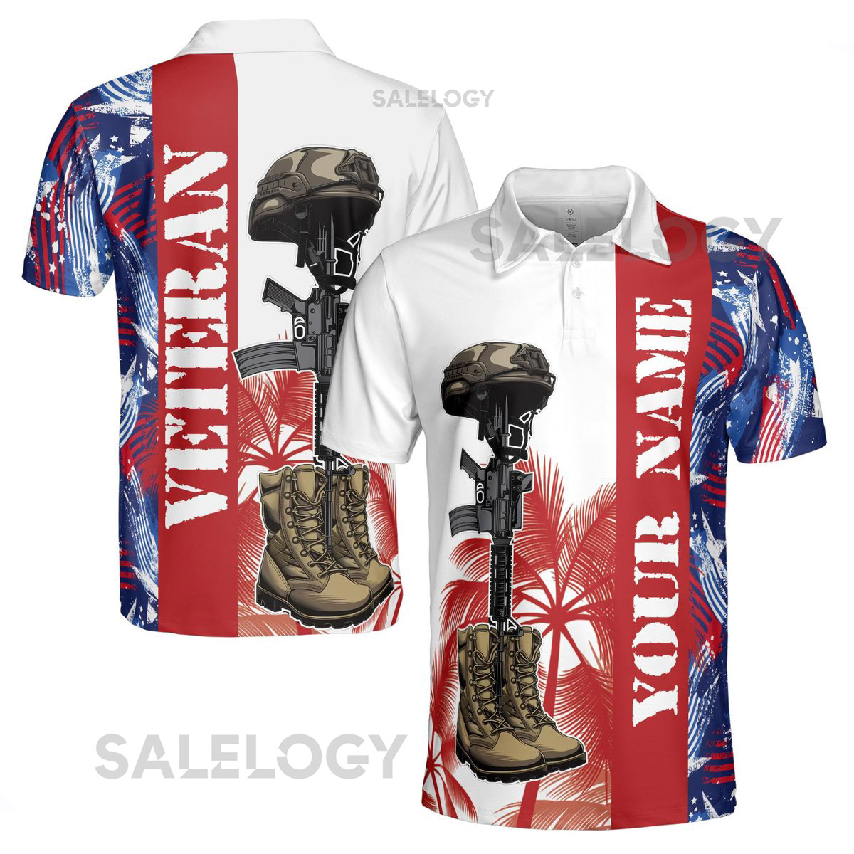 Custom Name Veteran American Flag Summer Pattern Men39s Polo Shirt S-5XL_212
