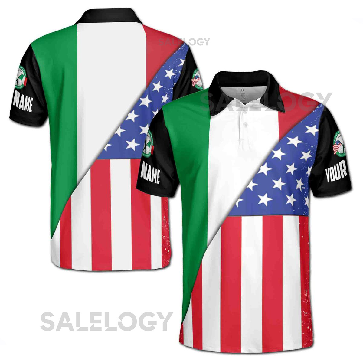 Custom Name American and Italian Flag Patriotic Men39s Polo Shirt S-5XL_39