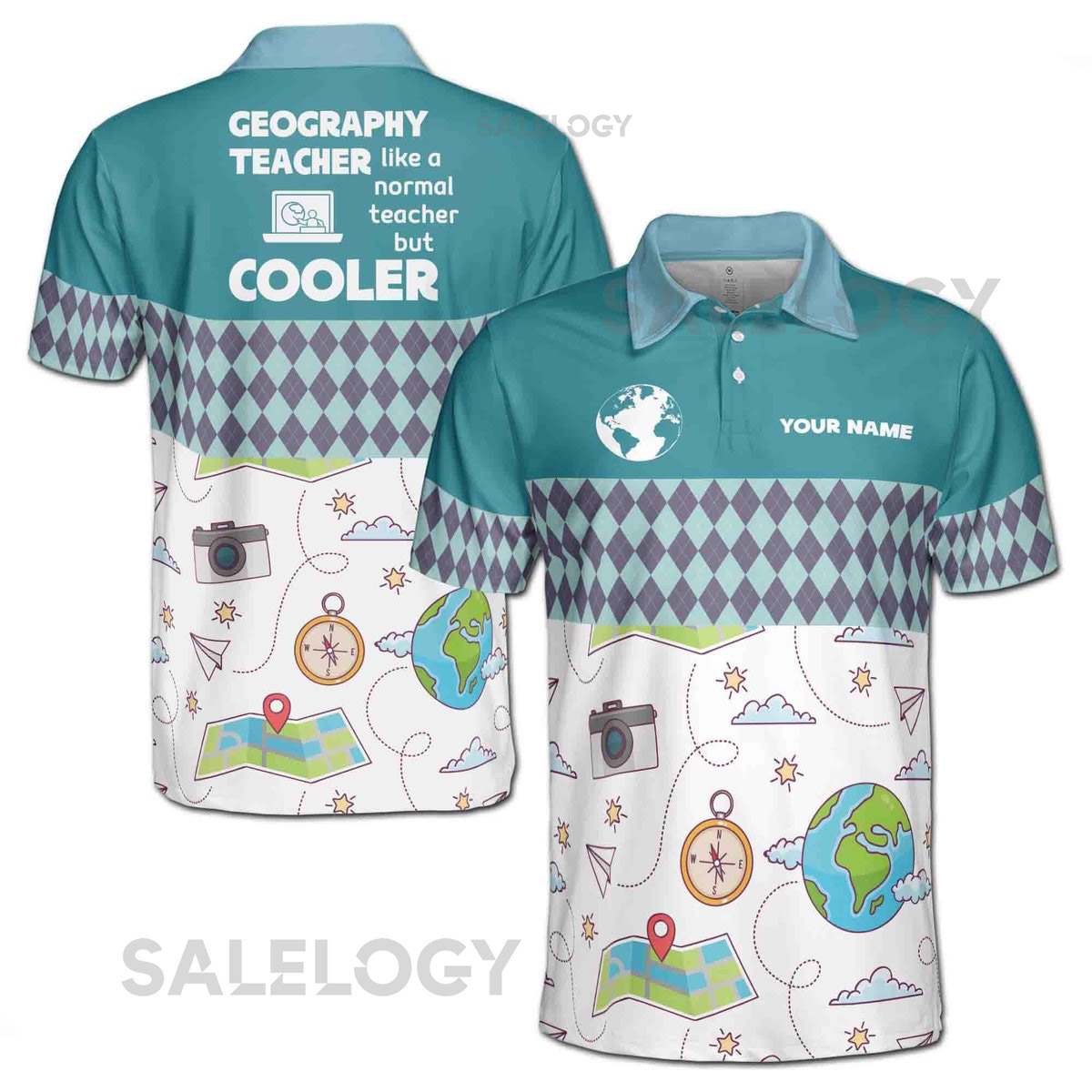 Custom Name Funny Geography Teacher Normal But Cooler Men39s Polo Shirt S-5XL_87