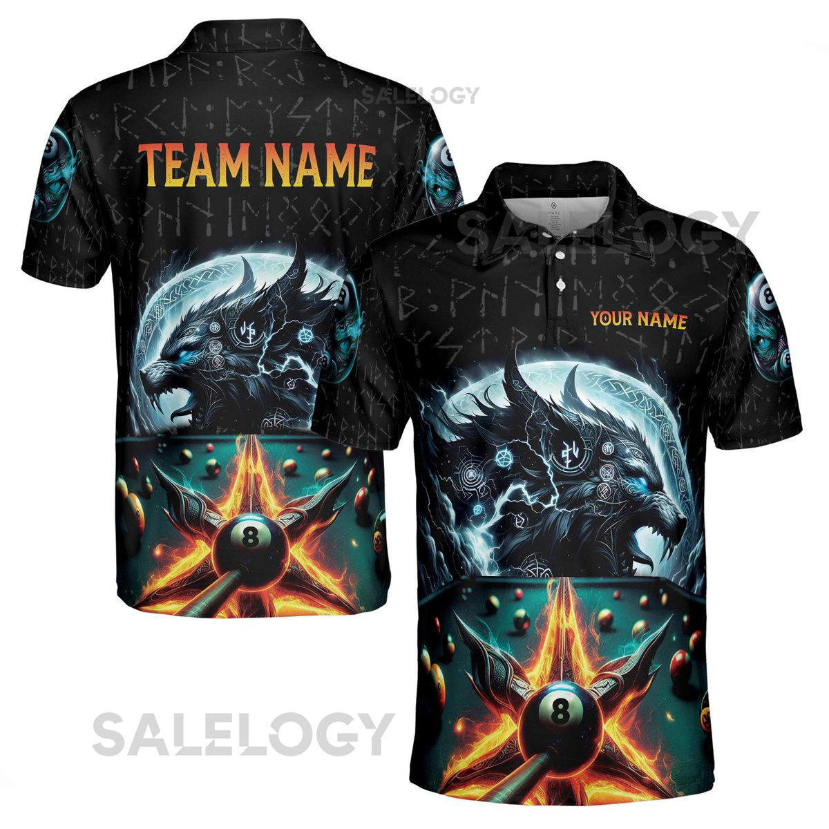 Custom Name Team Billiards Wolf Viking Pattern Men39s Polo Shirt S-5XL_177