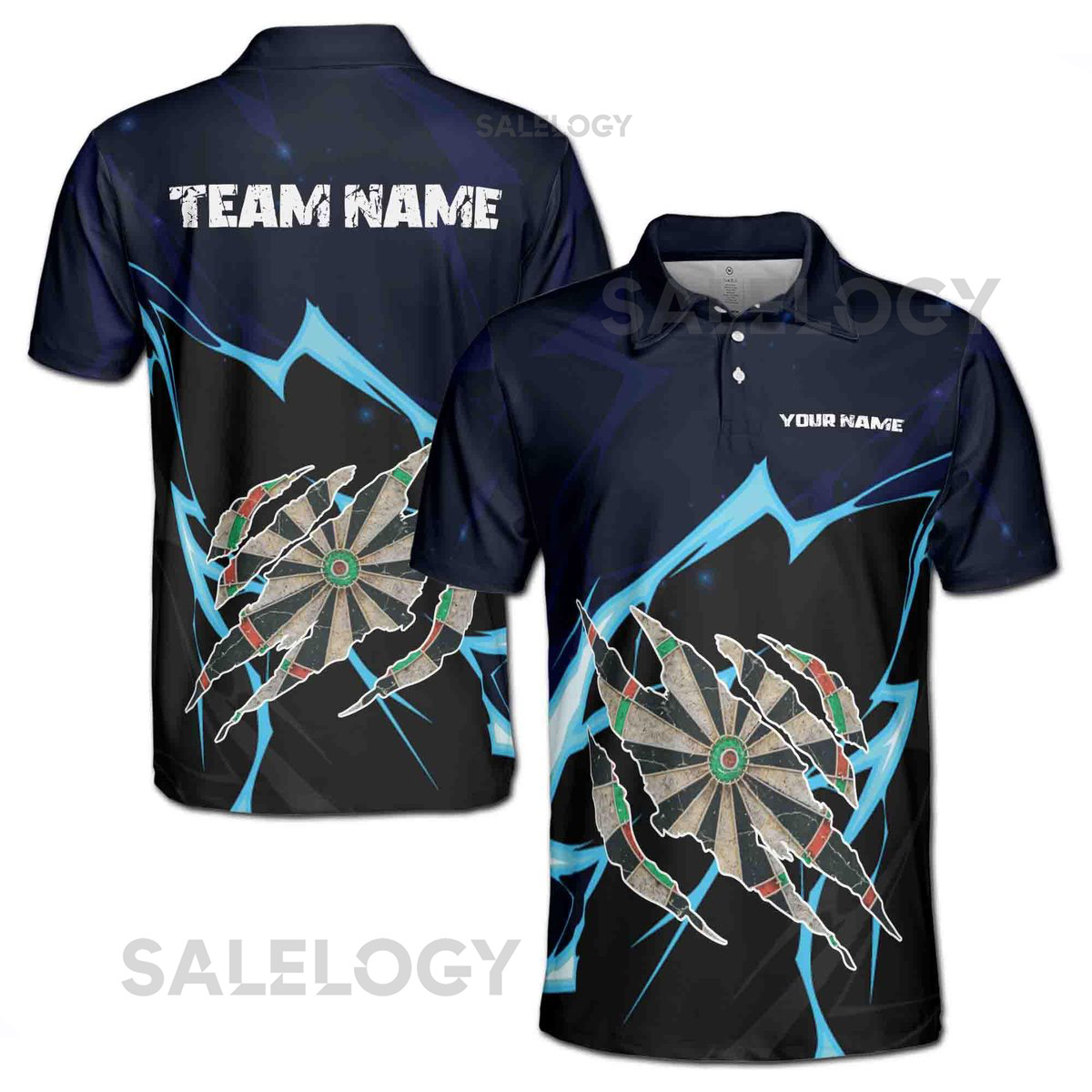 Custom Team Name Darts Thunder Dark Navy Men39s Polo Shirt S-5XL_241