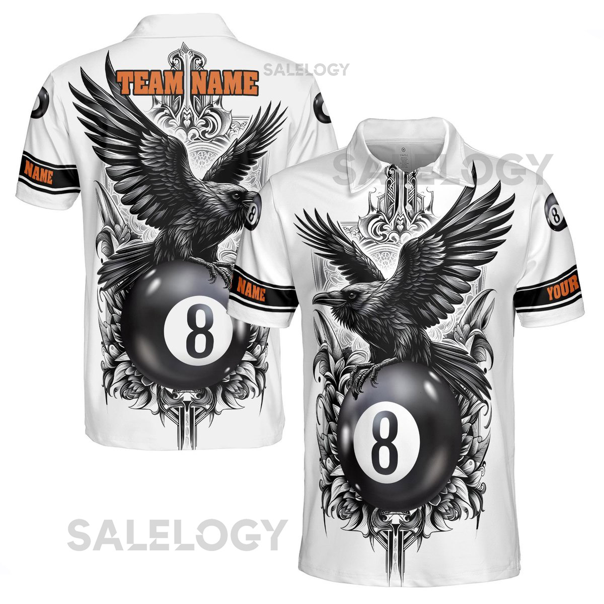 Custom Team Name Billiards Pool Player Men39s Polo Shirt Raven Viking Grunge Design_240