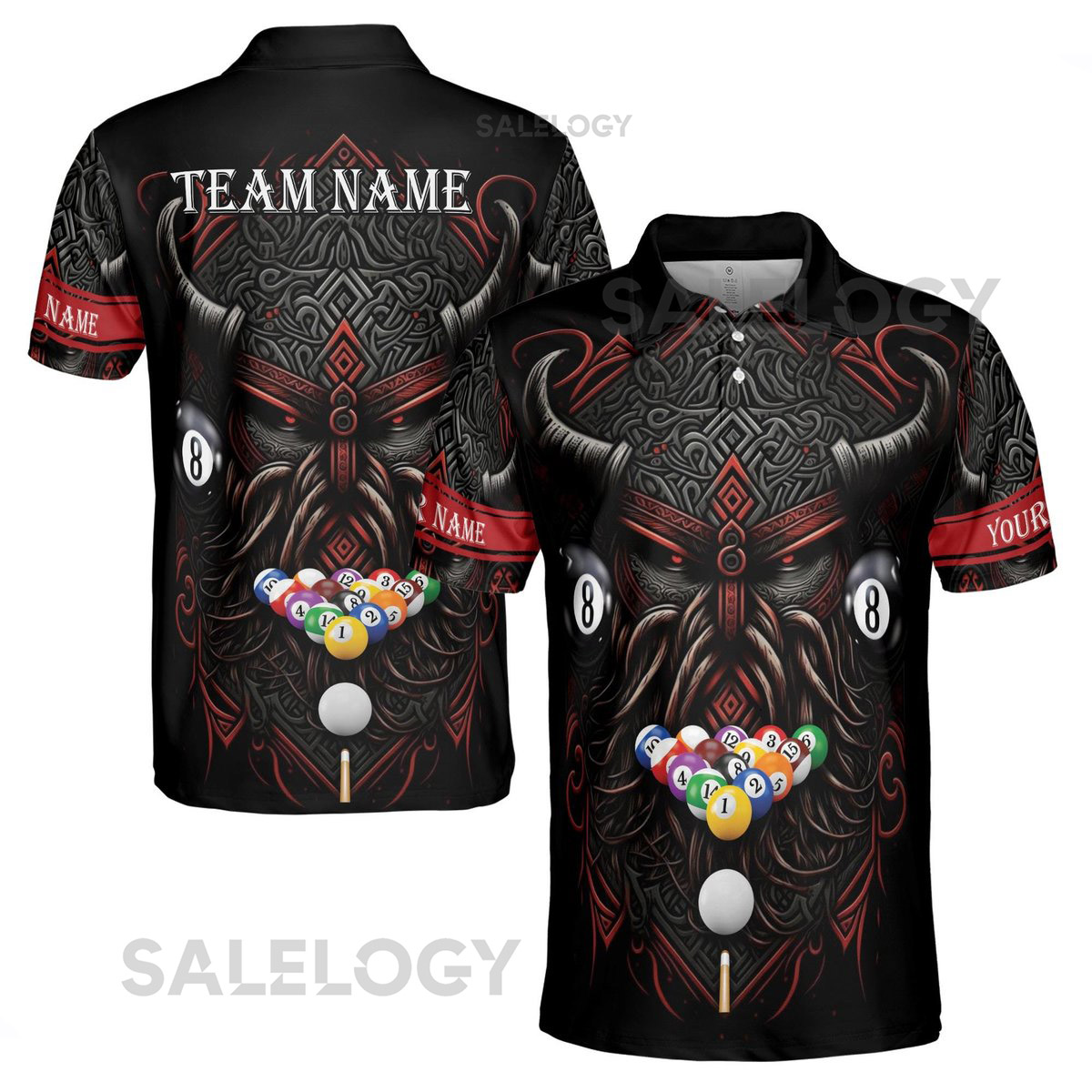 Custom Name Billiards Pool 8 Balls Grunge Viking Warrior Men39s Polo Shirt S-5XL_47