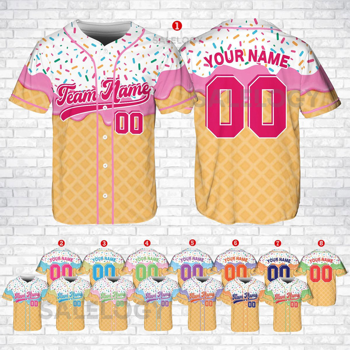 Personalized Ice Cream Baseball Jersey Custom Name and Number Shirt Baseball Mama Jersey Ice Cream Baseball Jersey Sport Matching Jersey_163