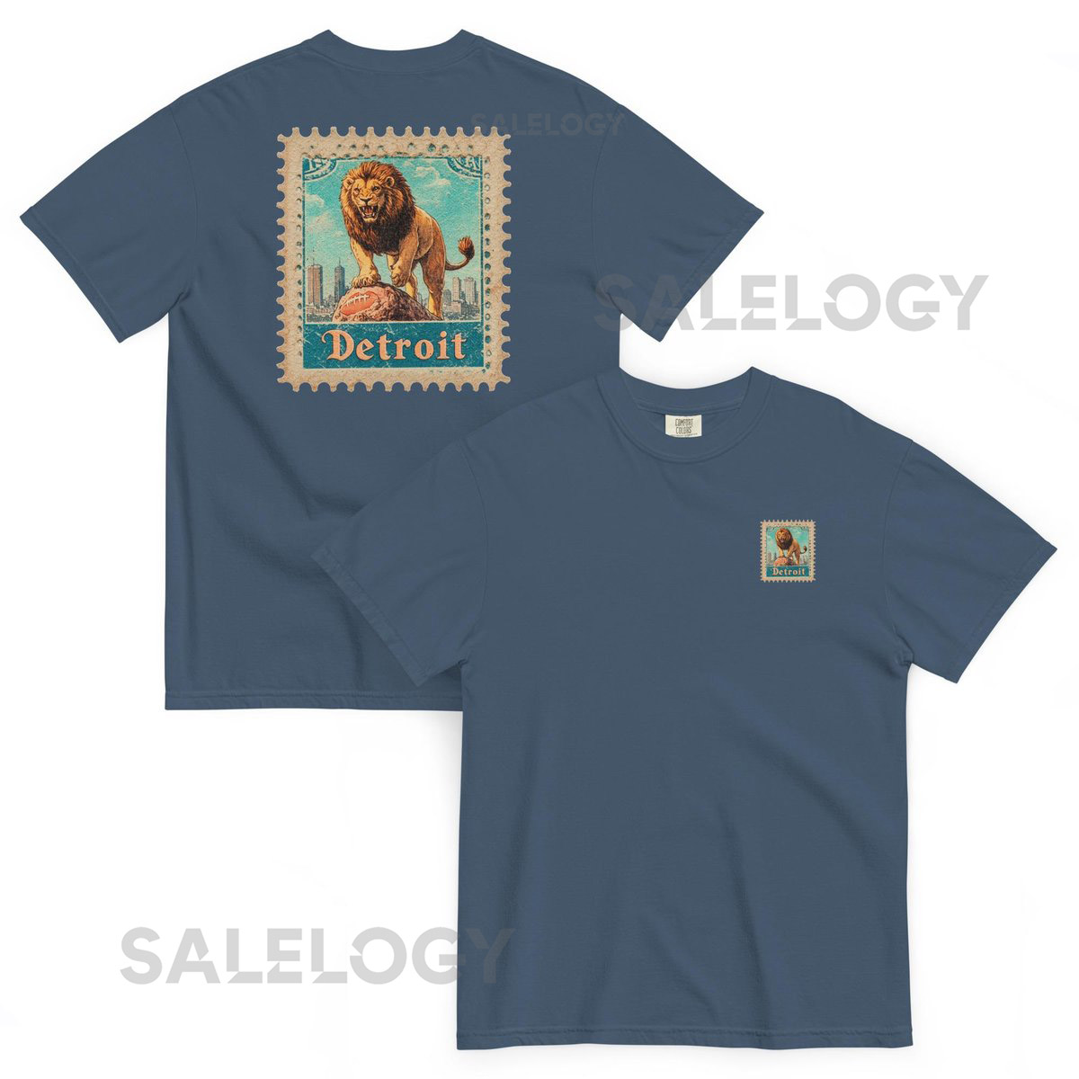 Comfort Colors Retro Detroit-Inspired Football Shirt Vintage Blue and Silver Sports Tee Game Day Old School Motor City Football T-Shirt_71