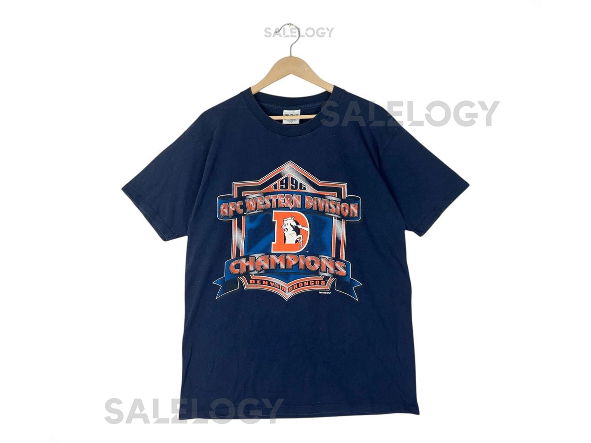 Vintage 90s Denver Broncos Champions T-Shirt Dark Blue Size L_511