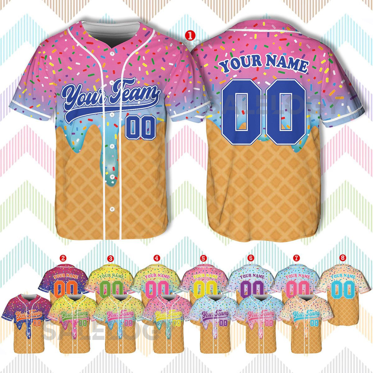 Personalized Ice Cream Baseball Jersey Custom Name and Number Shirt Baseball Mama Jersey Ice Cream Baseball Jersey Sport Matching Jersey_164