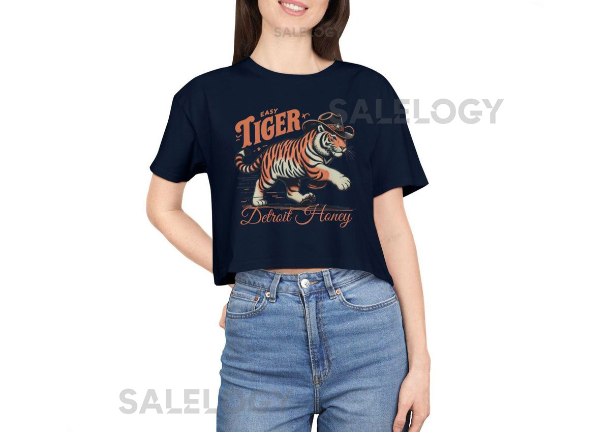 Detroit Baseball Crop Tee Motor City American Honey top Gameday in the D shirt Western Tailgate tee Graphic Blue Orange Tiger Stripe_117