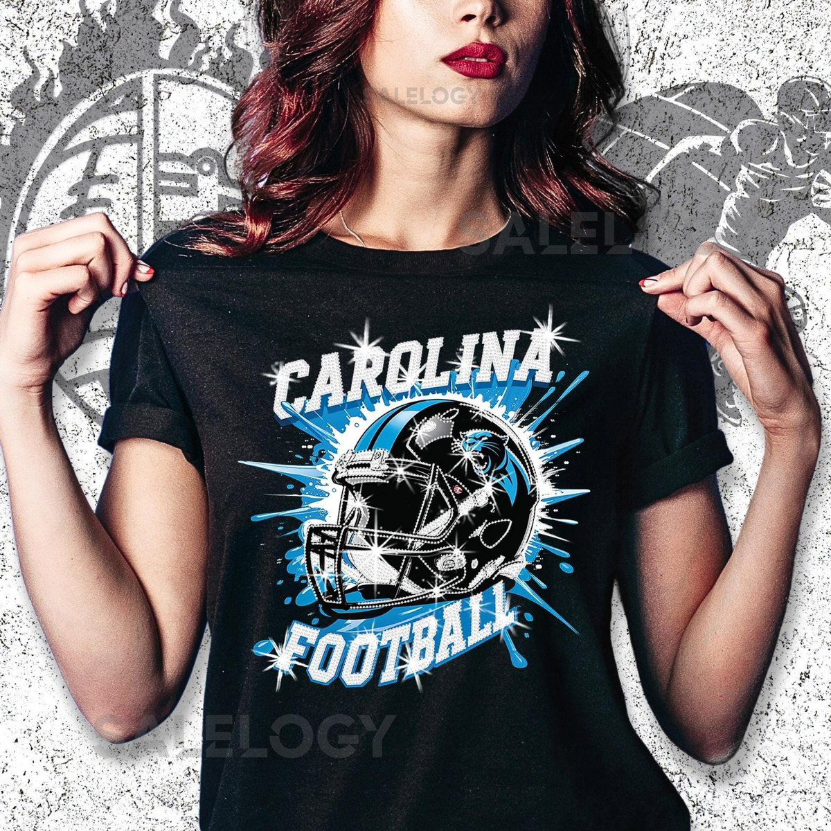 Carolina Rhinestone Game Day Shirt Sparkly Football Fan Tee DTF and Rhinestone Mix_411