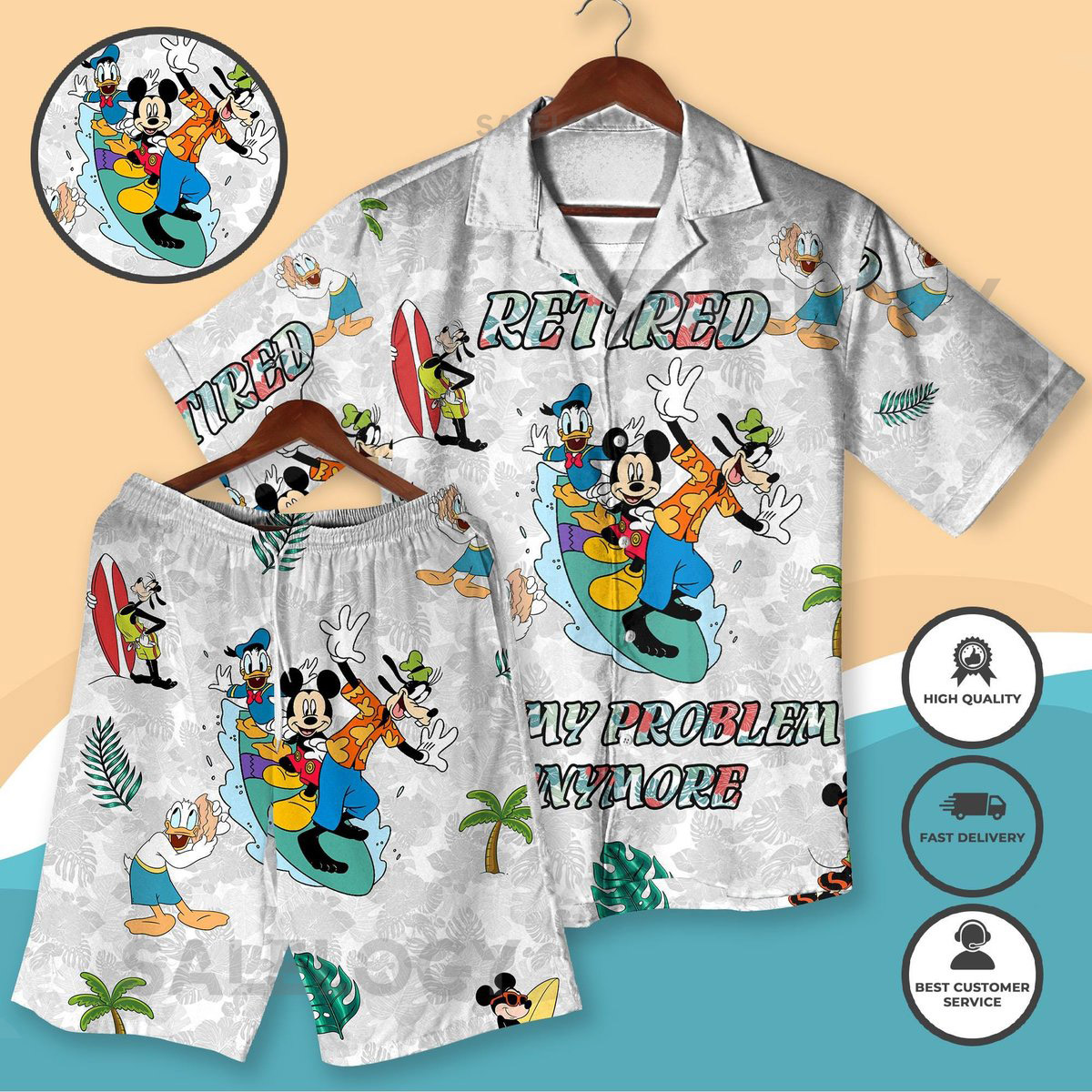 Funny Mickey Goofy Donald Retired Not My Problem Hawaiian Shirt Summer Beach Hawaii Button Down Shirt Family Trip Retired Gift_77