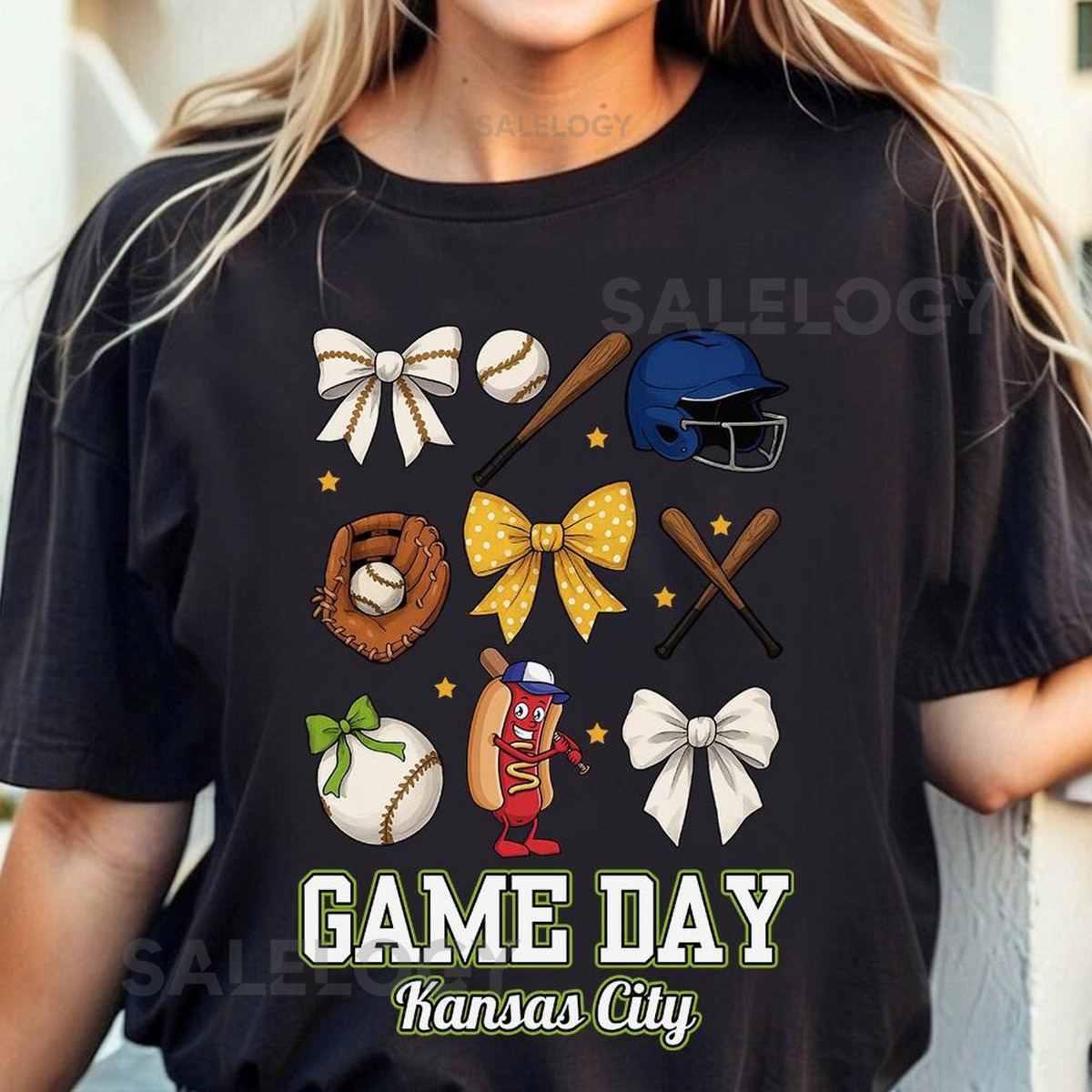 Baseball Hot Dog Shirt Royal Blue White Game Day Tee_27
