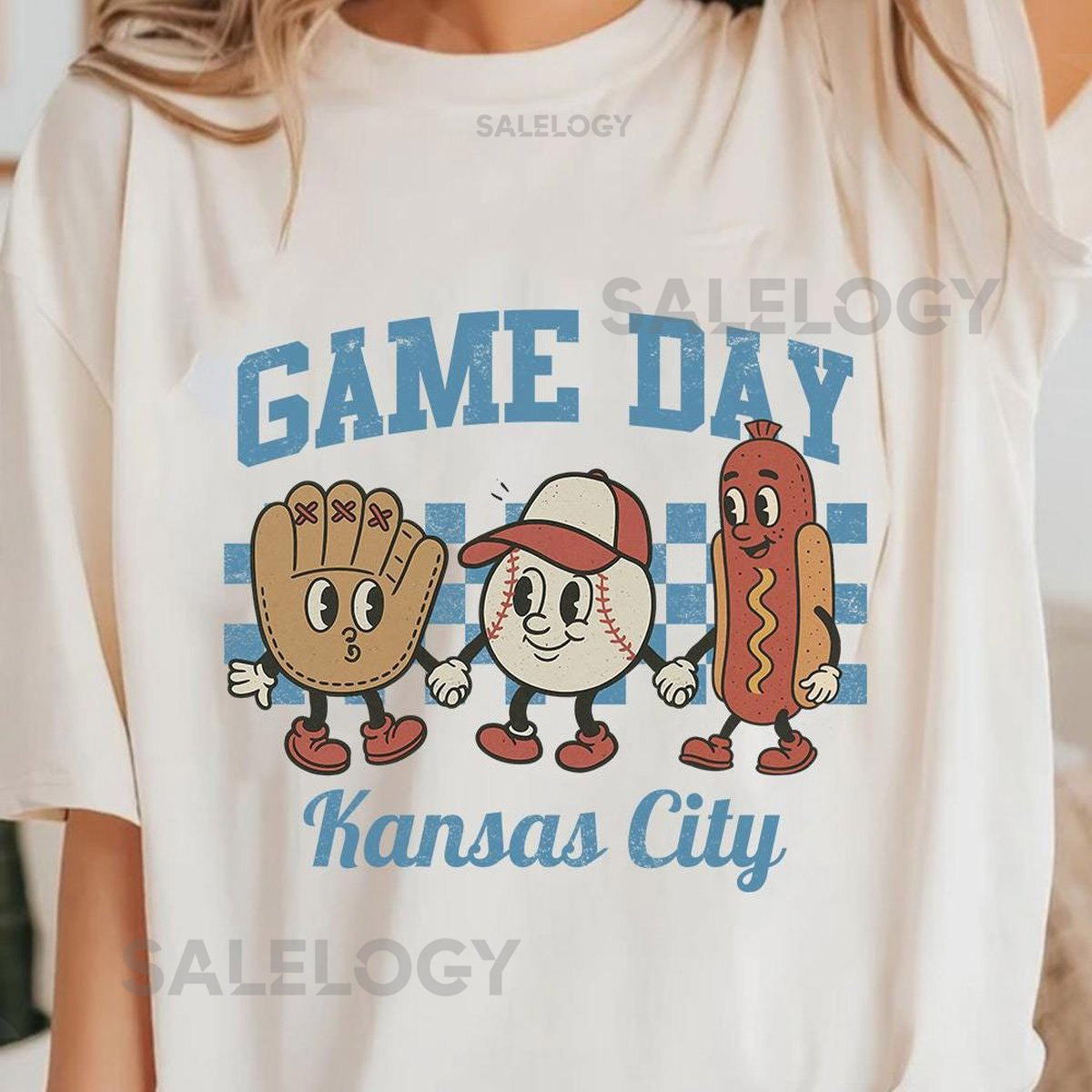 Baseball Hot Dog Shirt Royal Blue White Game Day Tee_28
