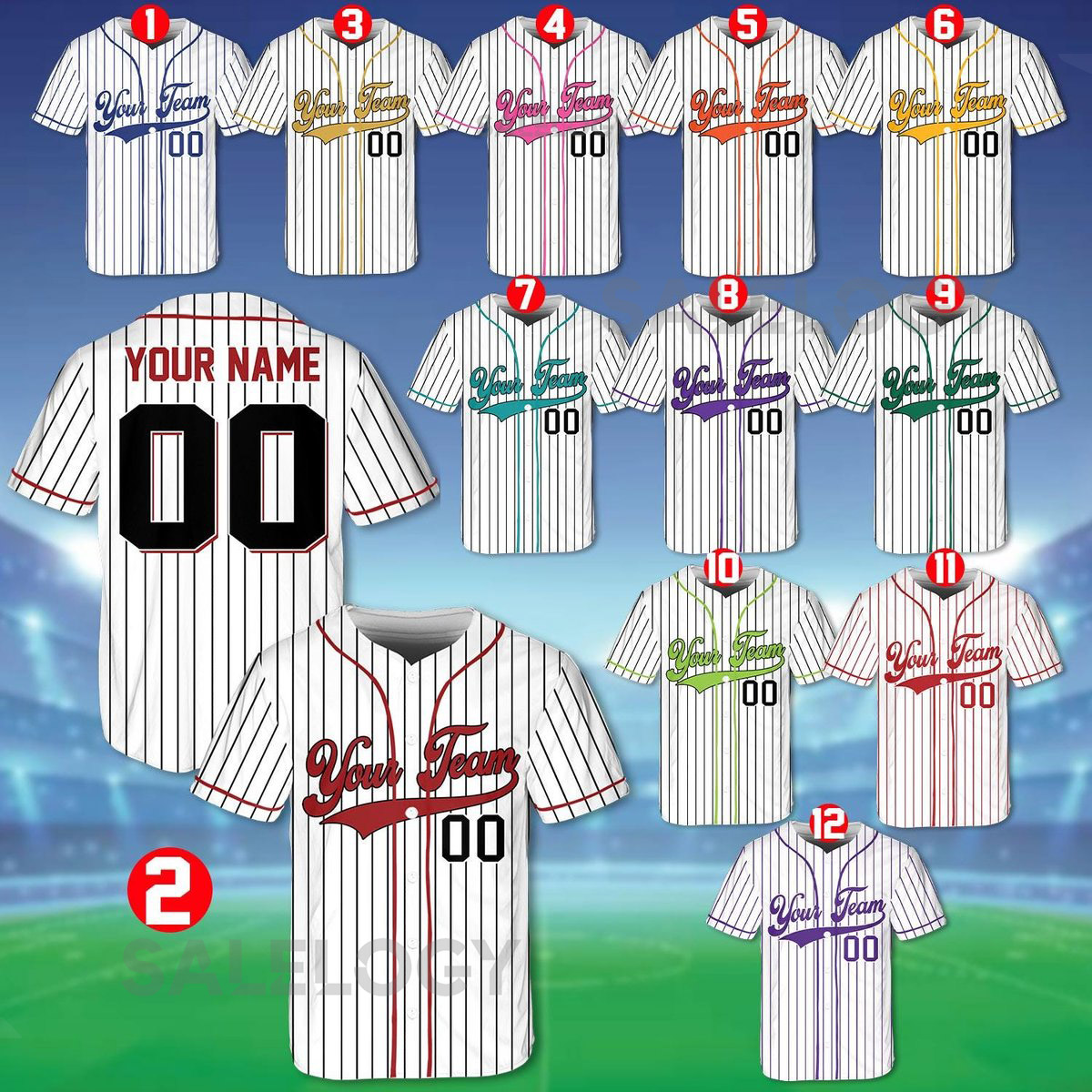 Personalized Team Name And Number Pinstripe Baseball Jersey Custom Stripe Line Color Baseball Jersey Baseball Jersey Uniform Baseball Fans_634