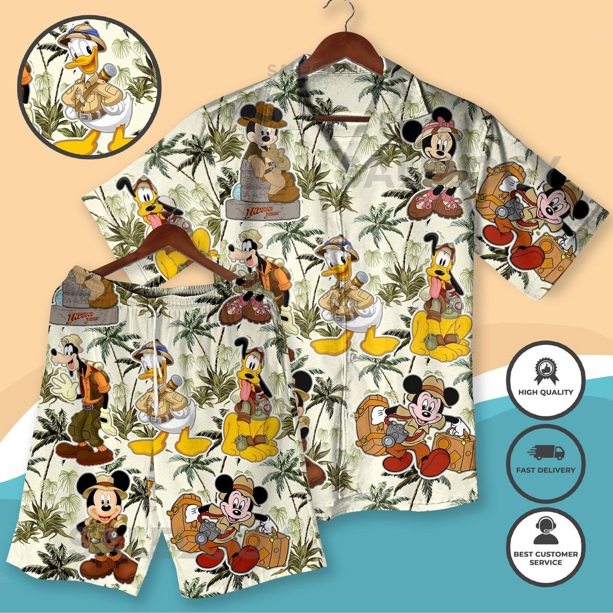 Adventure Hawaiian Shirt Jungle Safari Cartoon Camp Shirt Mickey Friends Tropical Jungle Cruise Vacation Button Up Shirt_1