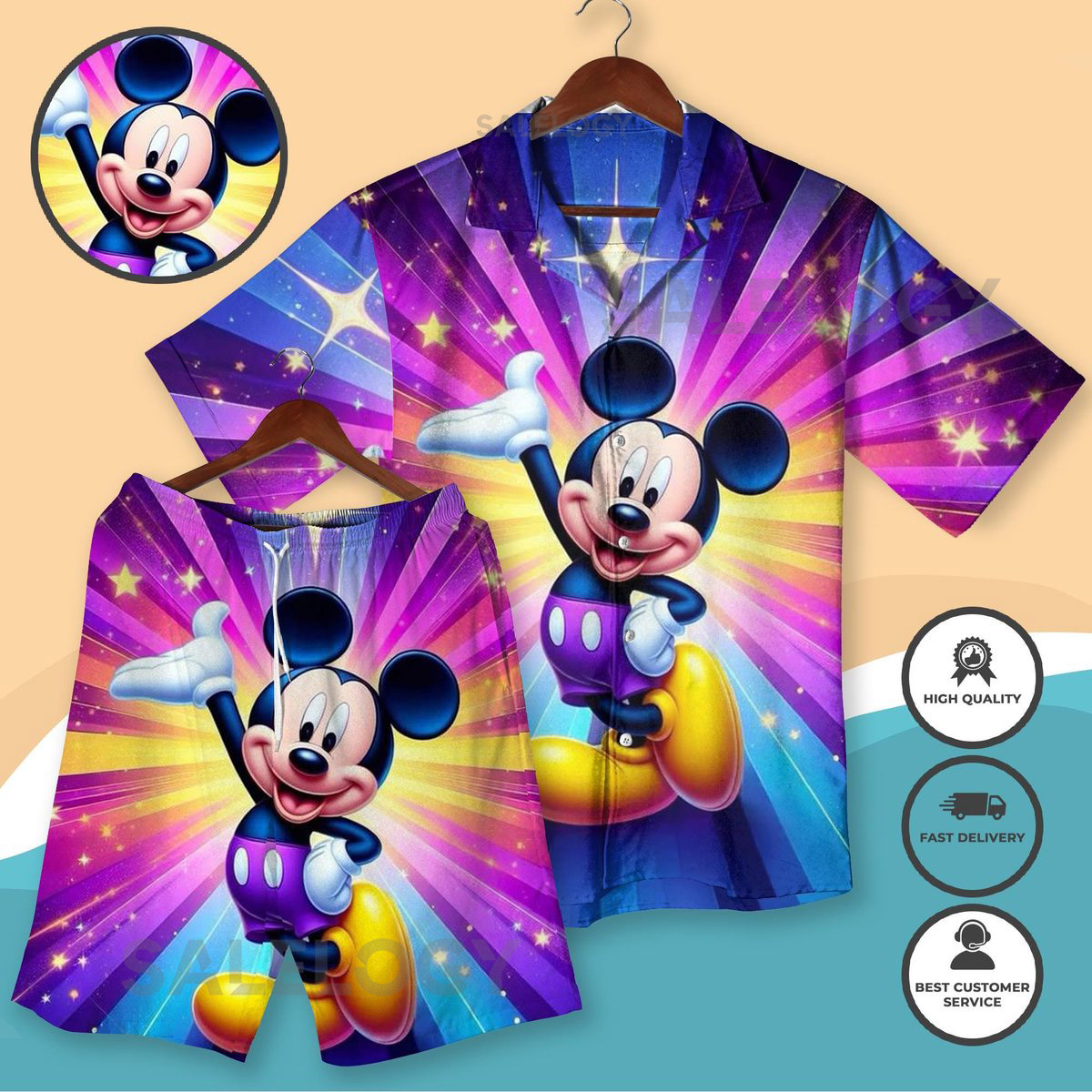 Neon Cartoon Mickey Beach Shirt Vibrant Mickey Surfing Character Hawaiian Shirt Unisex Summer Button-Up 90s Aesthetic Vacation Shirt_203