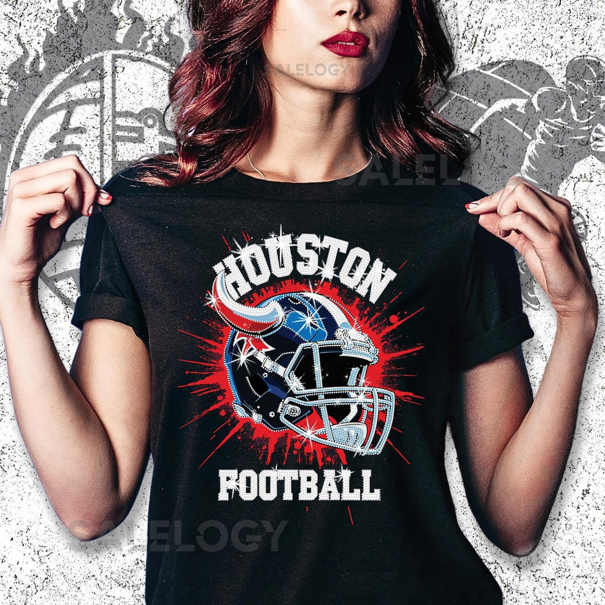 Houston Football Rhinestone Shirt Sparkling Game D_239