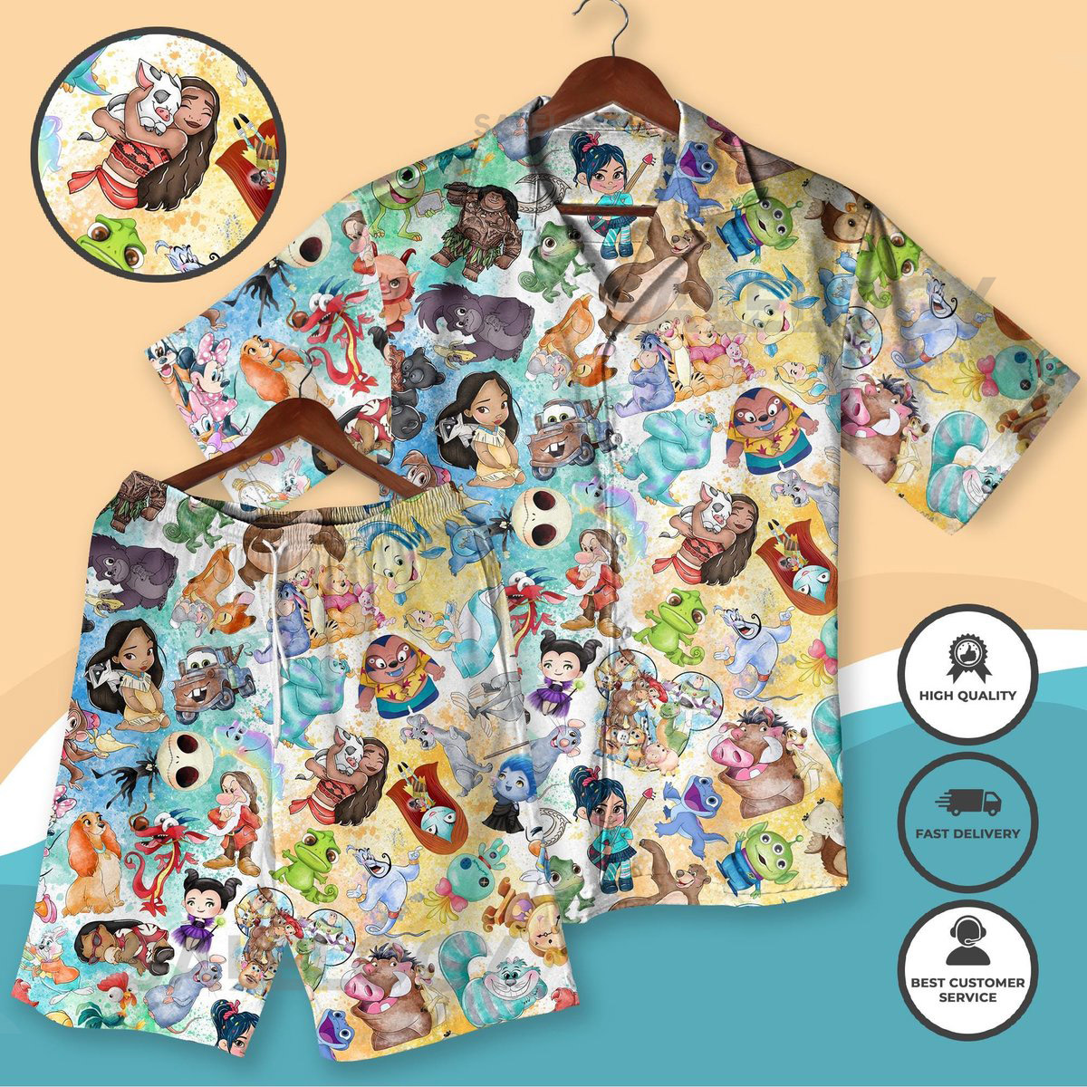 Magic Kingdom Hawaiian Shirt Cartoon Characters Shirt Shorts Vacation Outfit Unisex Summer Beachwear Gift for Cartoon Lovers_122