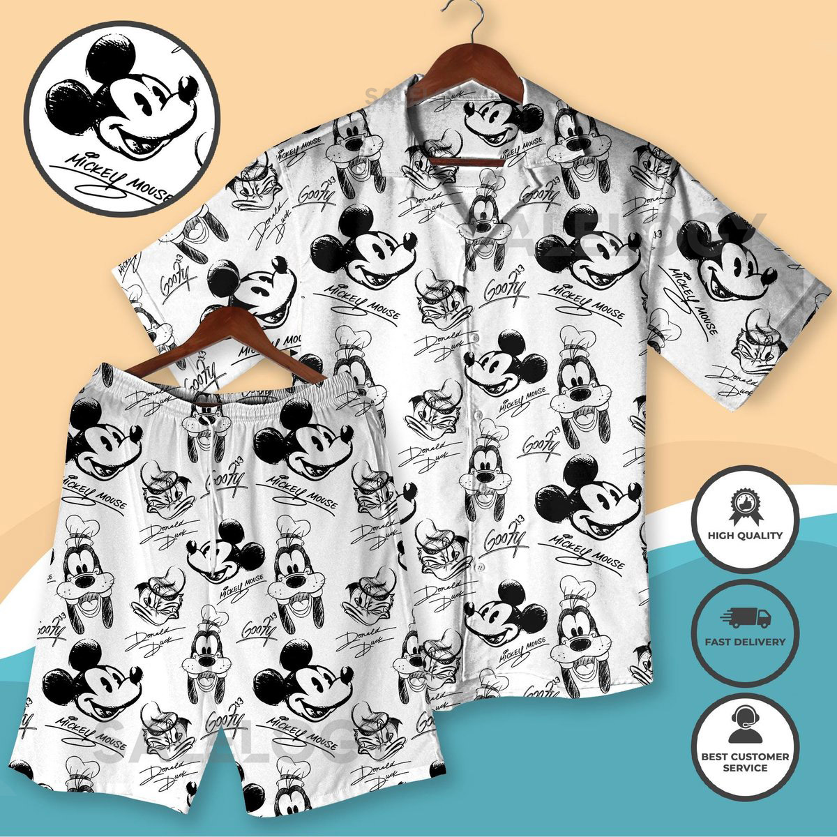 Mickey And Friends Sketch Art Hawaiian Shirt Mickey Mouse Donald Duck Goofy Hawaiian Shirts Summer Trip Hawaii Set_136