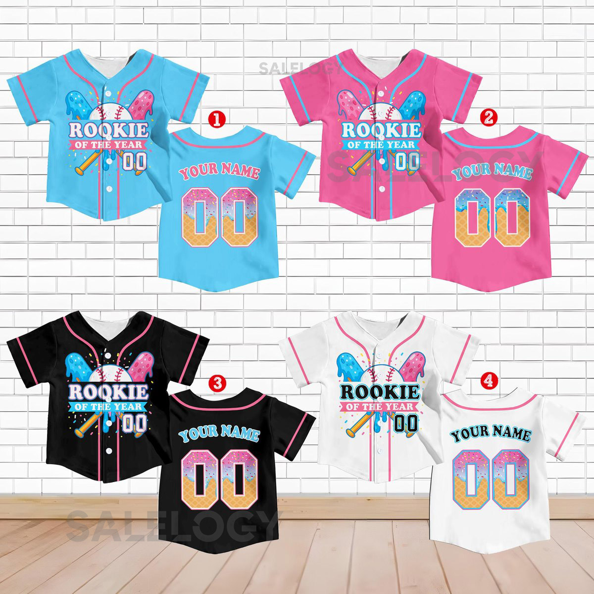 Custom Rookie of the Year Baseball Jersey for Kid Personalized Name Number Shirt Ice Cream Drip Baseball Jersey Baseball Birthday Gift_9