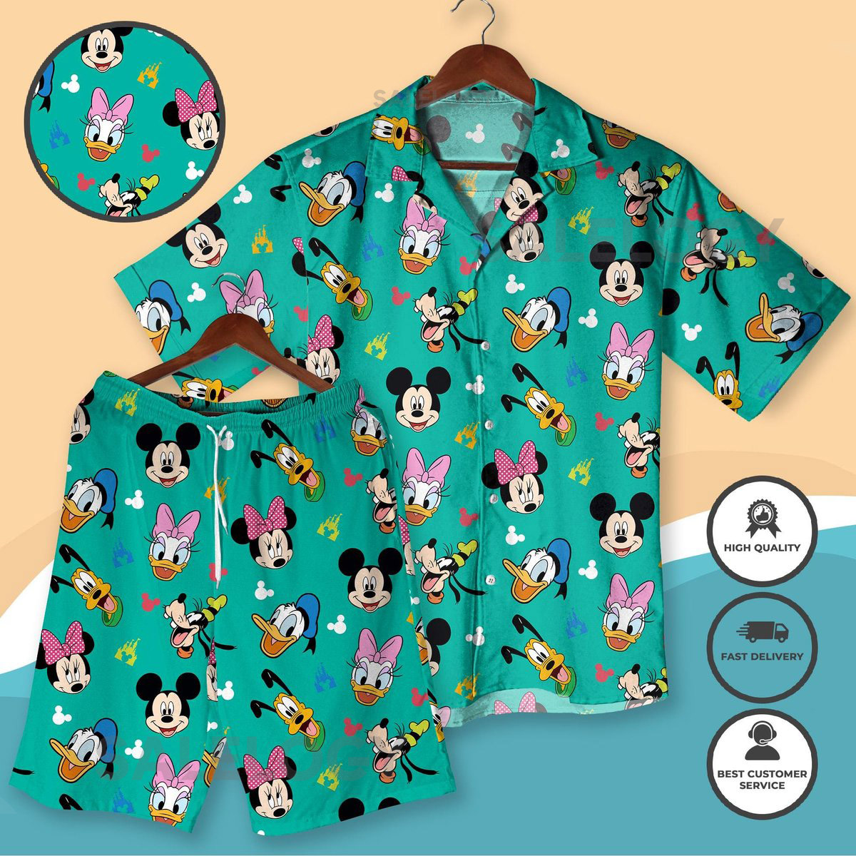 Mickey And Friends Cartoon Character Hawaii Shirt Mickey Friends Summer Shirt and Shorts Cute Disney-Inspired Sleepwear for Men Women_129