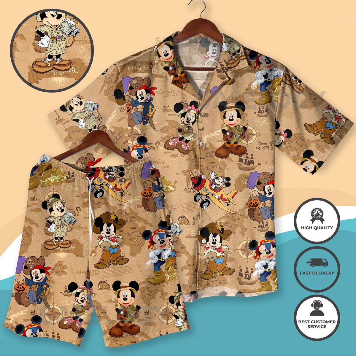 Adventure Mickey Hawaiian Shirt Mickey Minnie Cartoon Pirate Tropical Outfit Funny Inspired Summer Shirt for Men Cruise Vacation Outfit_2