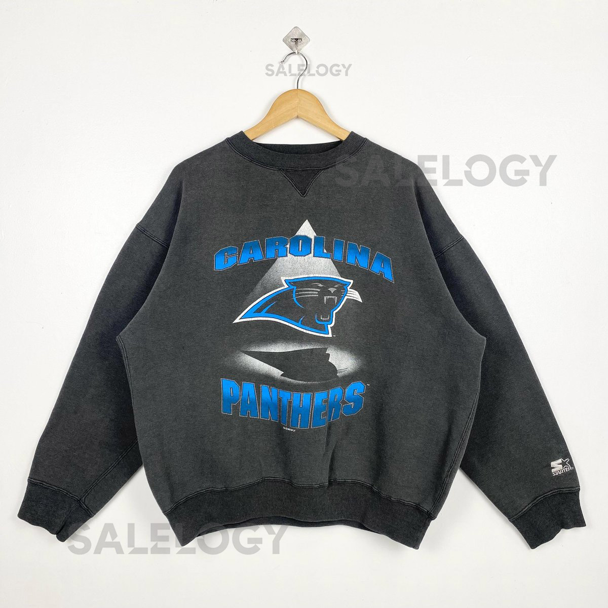90s NFL Carolina Panthers Crewneck Sweatshirt Print Logo Faded Black Color Mens L_14