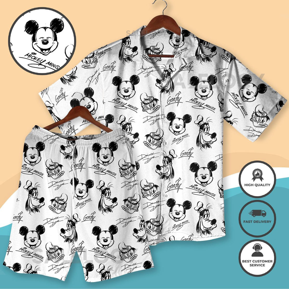Mickey And Goofy Hawaiian Shirt Shorts Mickey Goofy Donald Outfit Cartoon Aloha Beachwear Men's Summer Matching Set Mickey Goofy Shirt_137