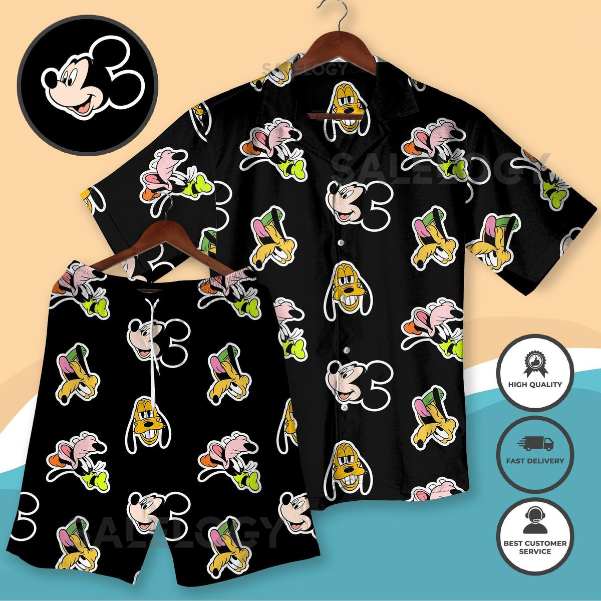 Mickey And Goofy Hawaiian Shirt Shorts Mickey Goofy Outfit Cartoon Aloha Beachwear Men's Summer Matching Set Mickey Shirt Goofy Shirt_138