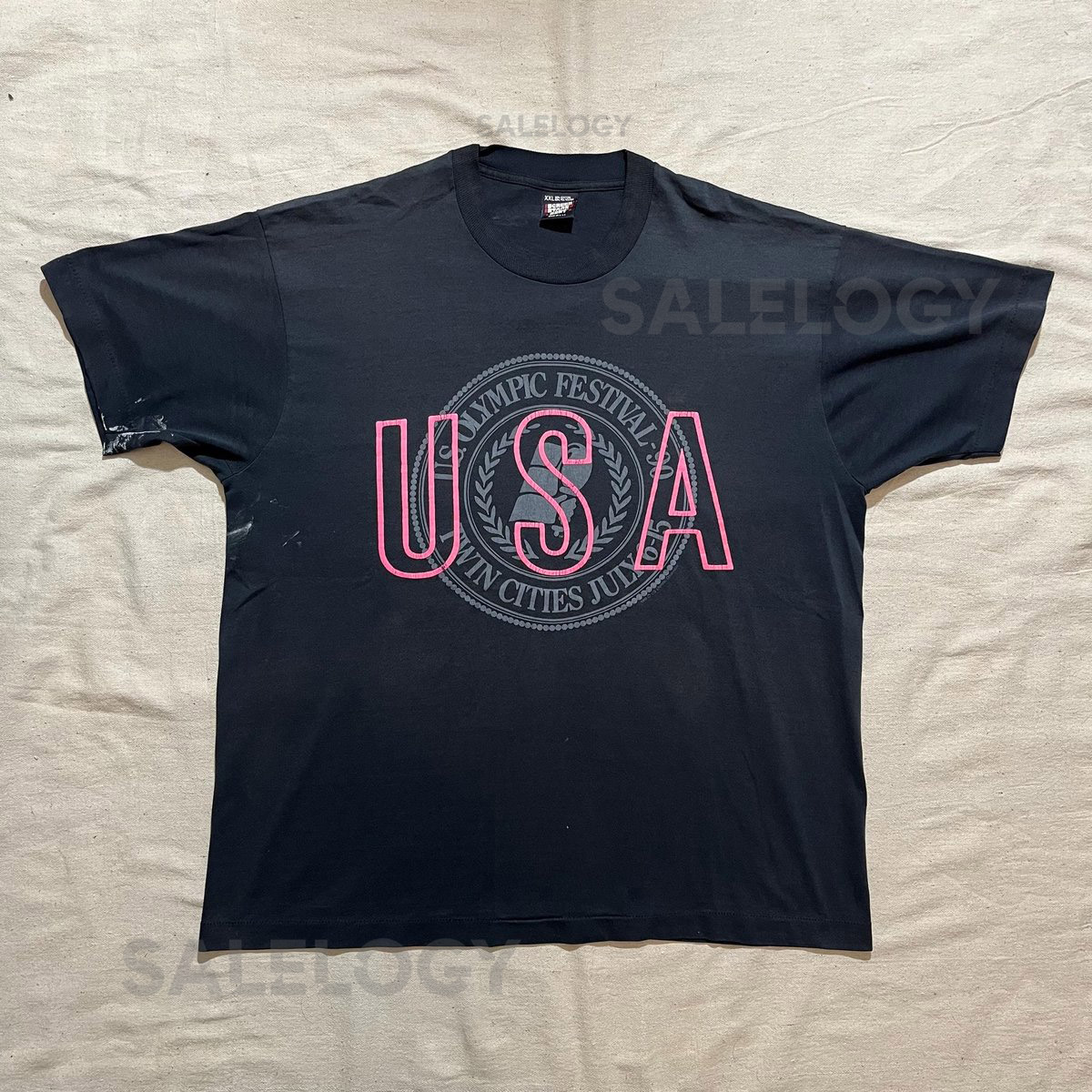 Vintage 90s US Olympics Festival Minnesota Twin Cities Tourist Souvenir Paint Stained Graphic T-Shirt Black XXL 2XL_886