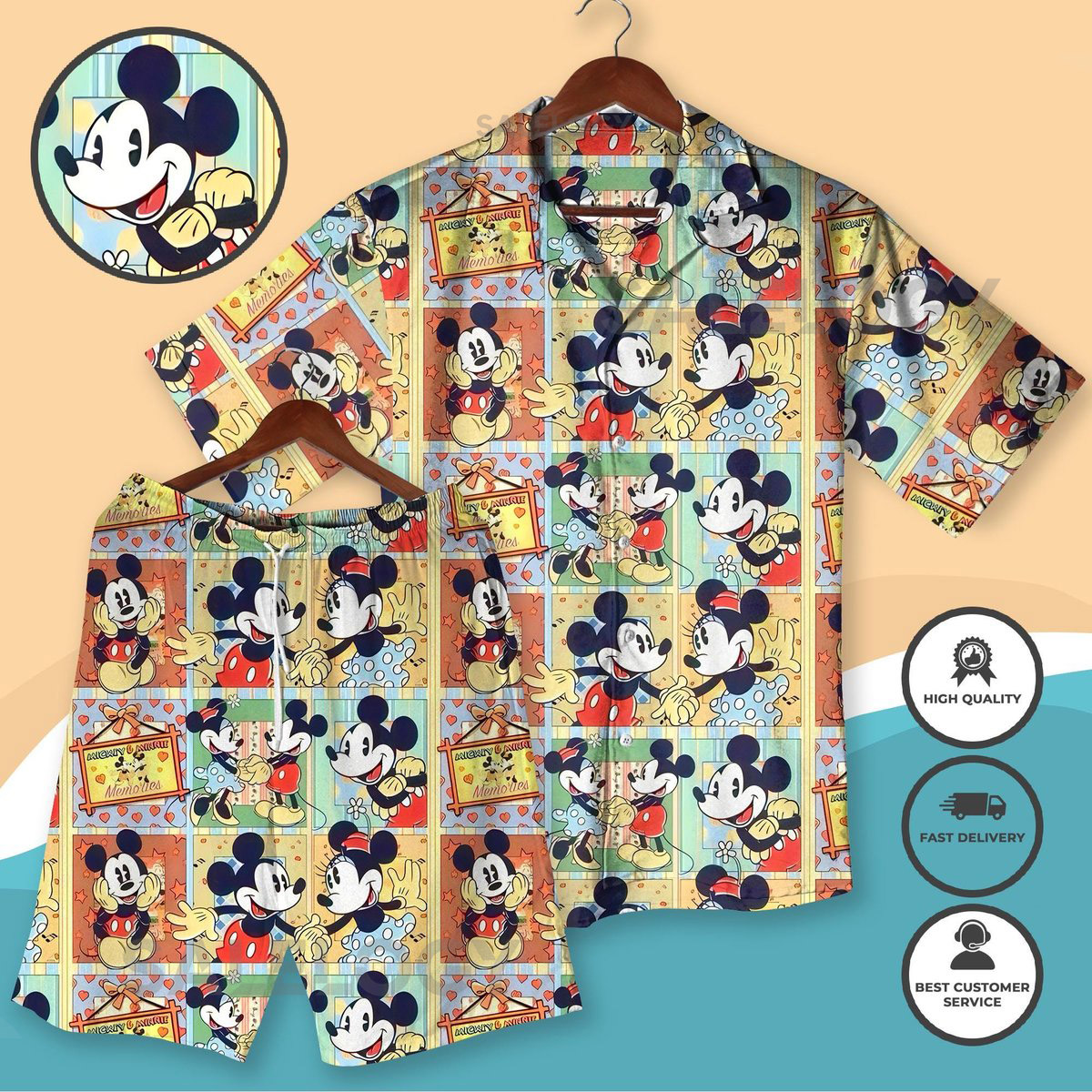 Mickey Mouse quotHello Gorgeousquot Hawaiian Set Mickey Minnie Cartoon Beach Outfit Retro Mickey Vacation Shirt Summer Park Apparel Family Trip_181