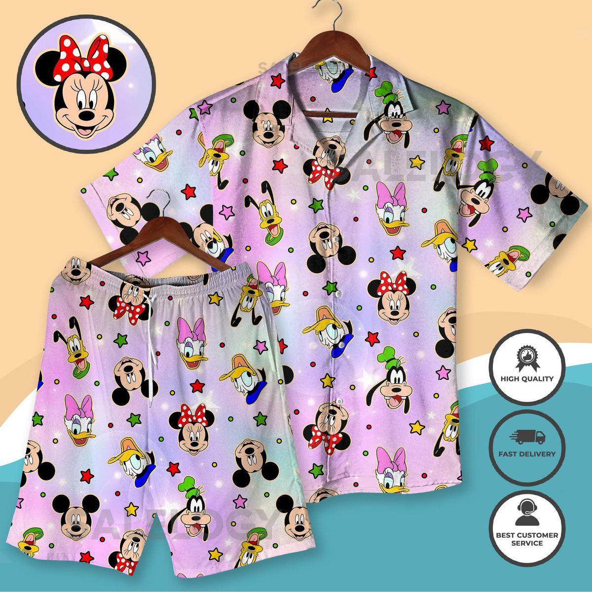 Minnie Mouse And Friends Hawaiian Shirt Cartoon Character Beach Outfit Goofy Donald Daisy Summer Apparel Pastel Disney Vacation Clothes_197
