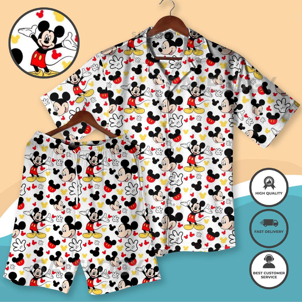 Classic Mickey Mouse Hawaiian Shirt And Shorts Polka Dot Beach Outfit Retro Mickey Vacation Apparel Family Trip Resort Wear Hawaiian Shirt_47