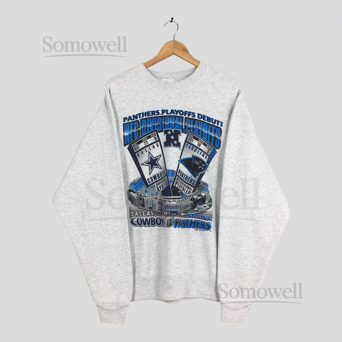 Vintage Dallas Cowboys vs Carolina Panthers Sweatshirt XLarge NFC Divisional Playoffs Printed Crewneck American Football Game Day Sweater XL_53