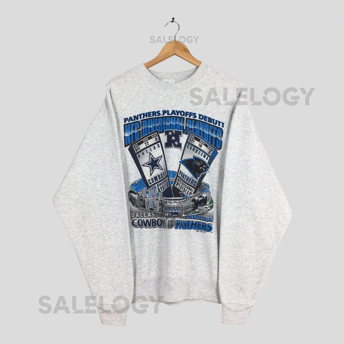 Vintage Dallas Cowboys vs Carolina Panthers Sweatshirt XLarge NFC Divisional Playoffs Printed Crewneck American Football Game Day Sweater XL_1089