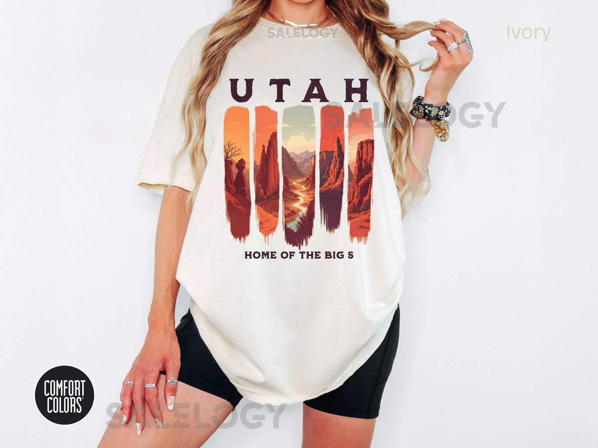 Comfort Colors Utah's Big 5 National Parks Crewneck T Shirt Vintage Travel Tee Unisex Adventure Shirt Nature Lover's Gift Utah Souvenir_111