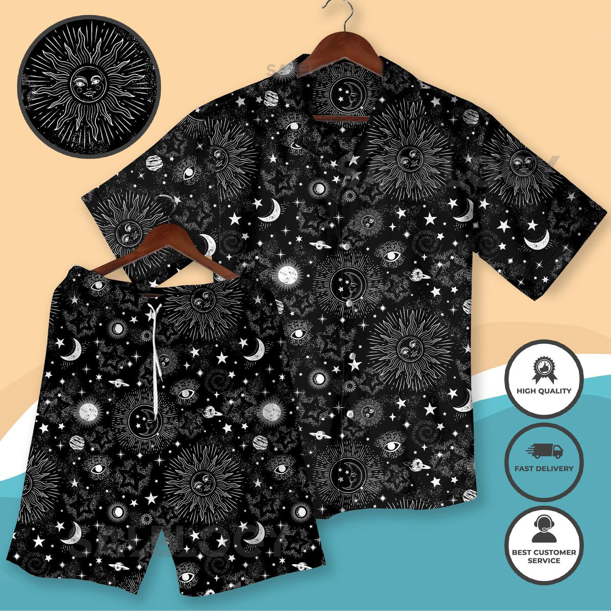 Celestial Hawaiian Shirt Sun Moon Stars Cosmos Print Women Hawaiian Shirt Mens Button Down Summer Beach Outfit Astrology Lover Gift_13