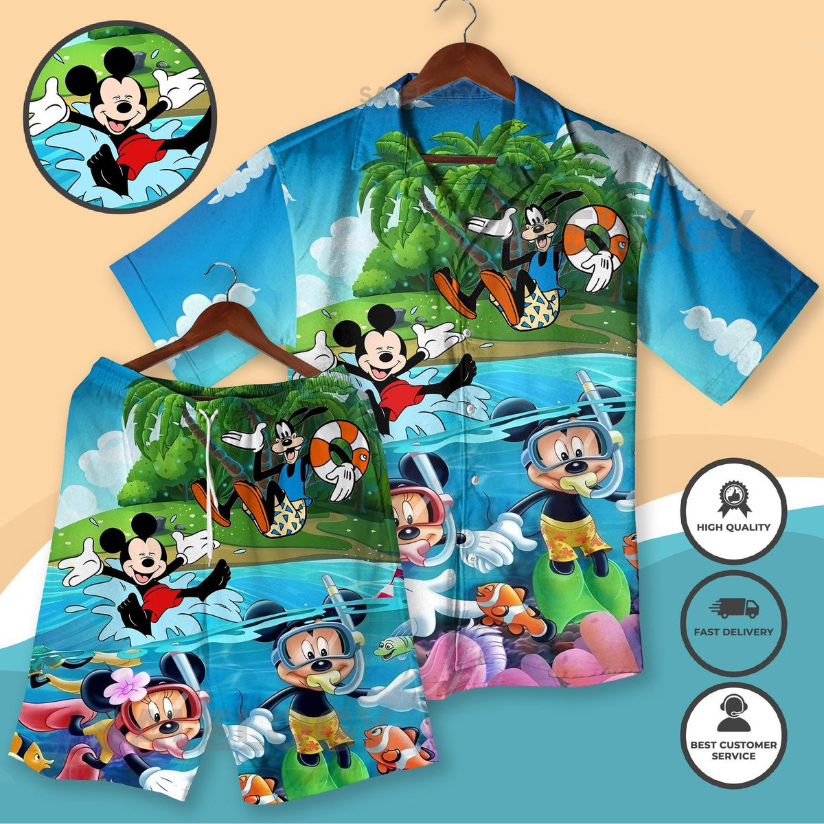 Mickey Mouse And Friends Hawaiian Shirt Set Aloha Shirt Summer Beach Outfit Family Vacation Matching Set Cartoon Lover Gift Beach Shirt_167