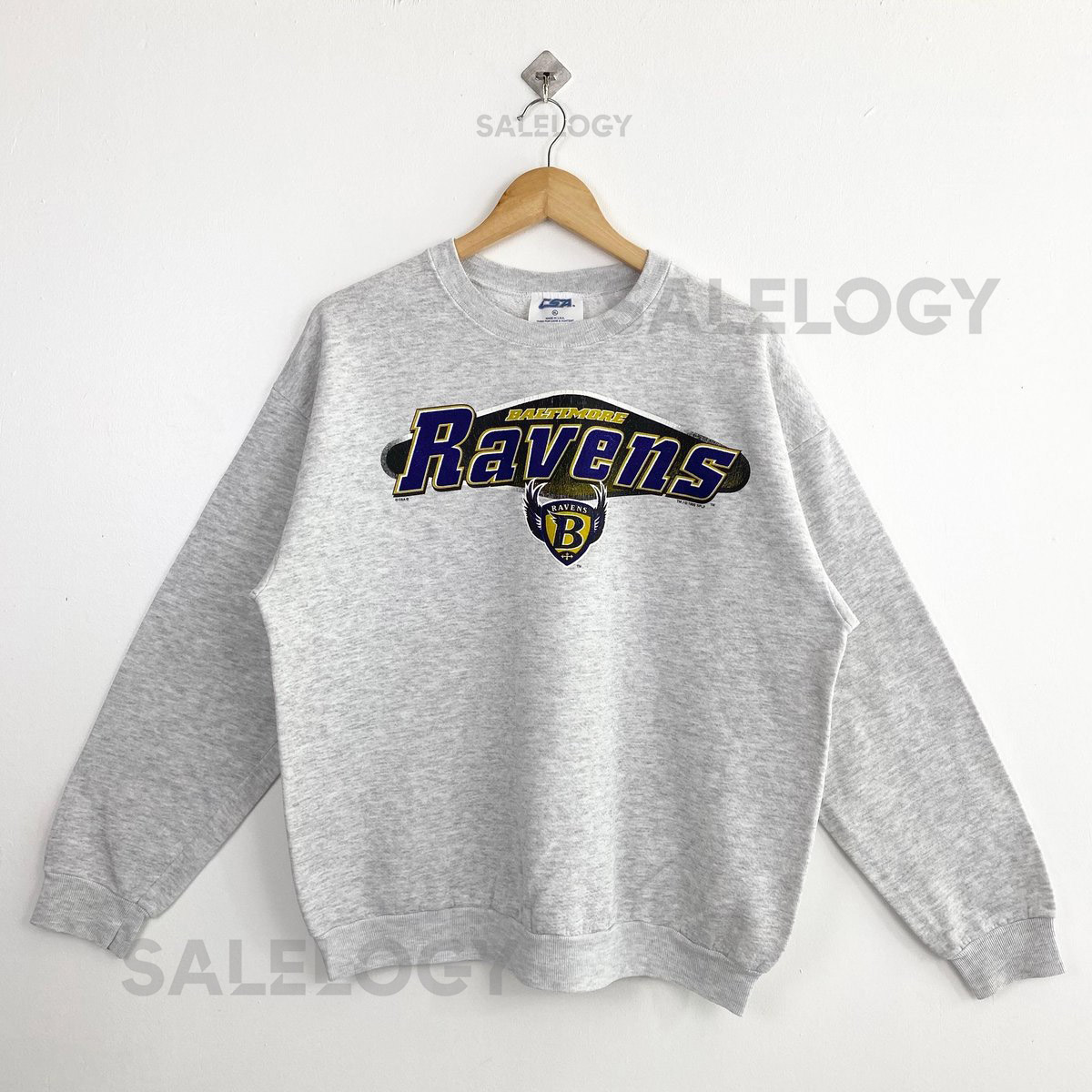 Vintage 90s Baltimore Ravens Crewneck Sweatshirt - NFL - Distressed - Print Logo - Grey Color - Mens Fit To L_914