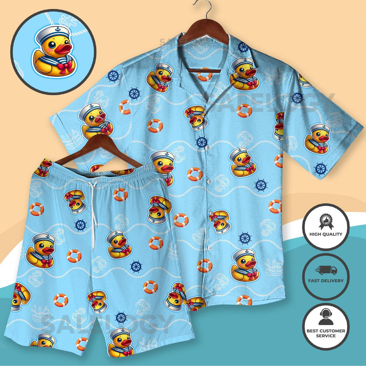 Rubber Duck Hawaiian Shirt Funny Sailor Duck Summer Outfit Matching Shirt Shorts Novelty Beachwear Nautical Party Shirt Beach Shirt_222