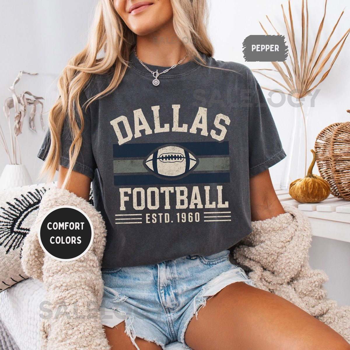 Vintage Dallas Football Comfort Colors Shirt - Unisex Tee Retro Dallas Team T-shirt Distressed Sports Apparel Gift for Football Fans_563