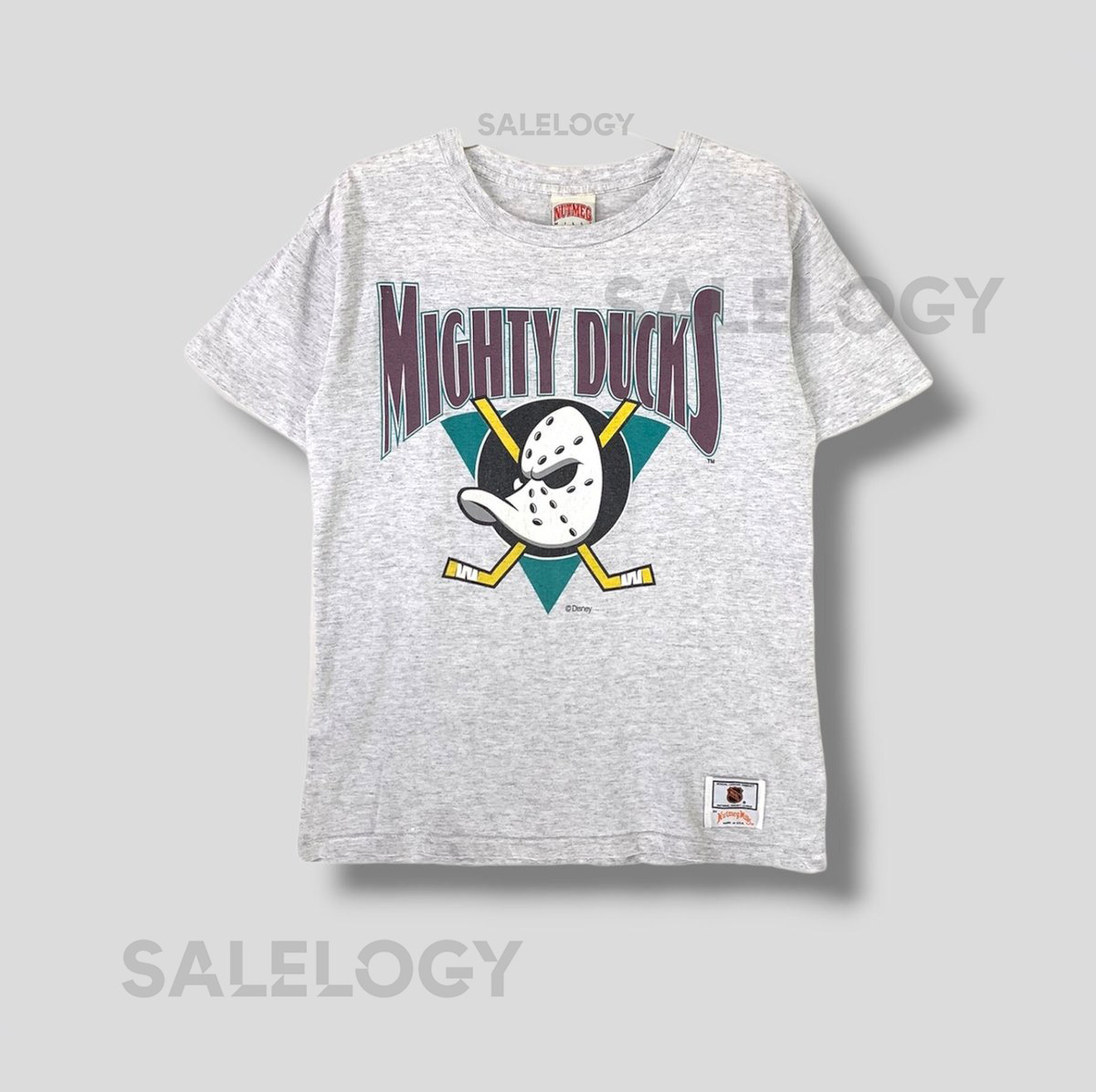 Vintage 90s Mighty ducks disney hockey tshirt collectible NHL streetwear casual outfit single stitch gray Small_687