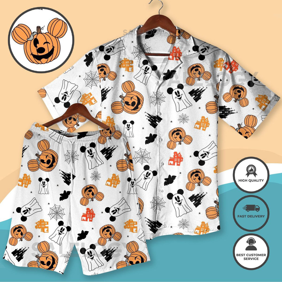 Halloween Mickey Ghost Hawaiian Shirt Pumpkin Print Matching Outfit Spooky Vacation Lounge Set Halloween Shirt Gifts_99