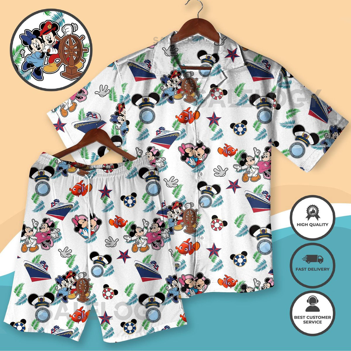 Mickey Cruise Hawaiian Shirt Shorts Family Vacation Outfit Matching Family Beachwear Summer Cartoon Aloha Shirt Beach Shirt_148