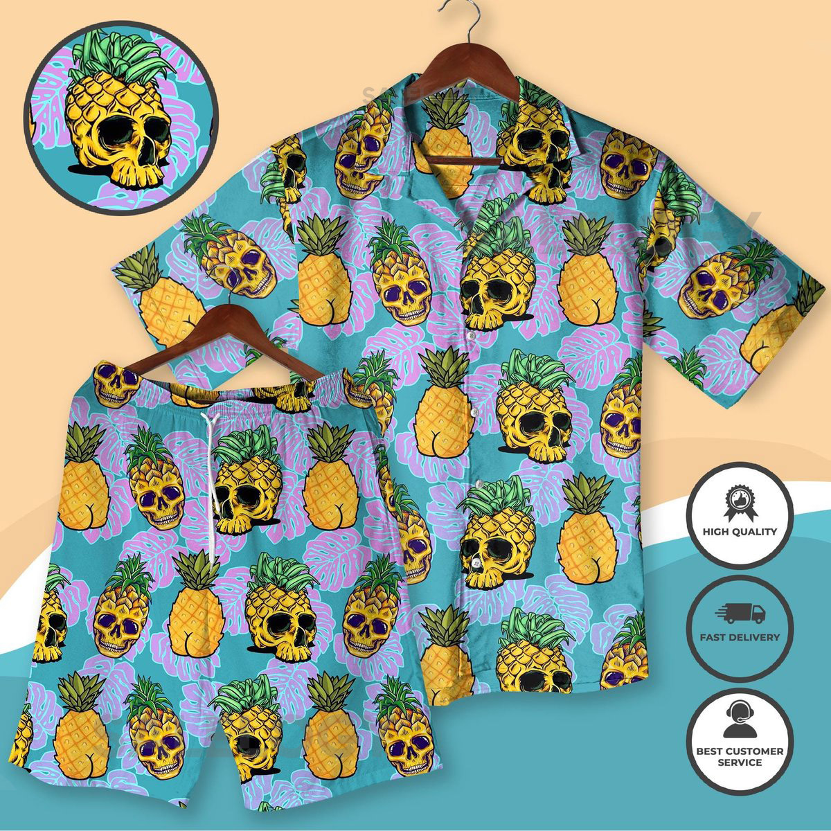 Pineapple Skull Hawaiian Shirt Tropical Goth Summer Outfit Edgy Aesthetic Button Down Shirts Vacation Shirt for Men Women Halloween Shirt_211