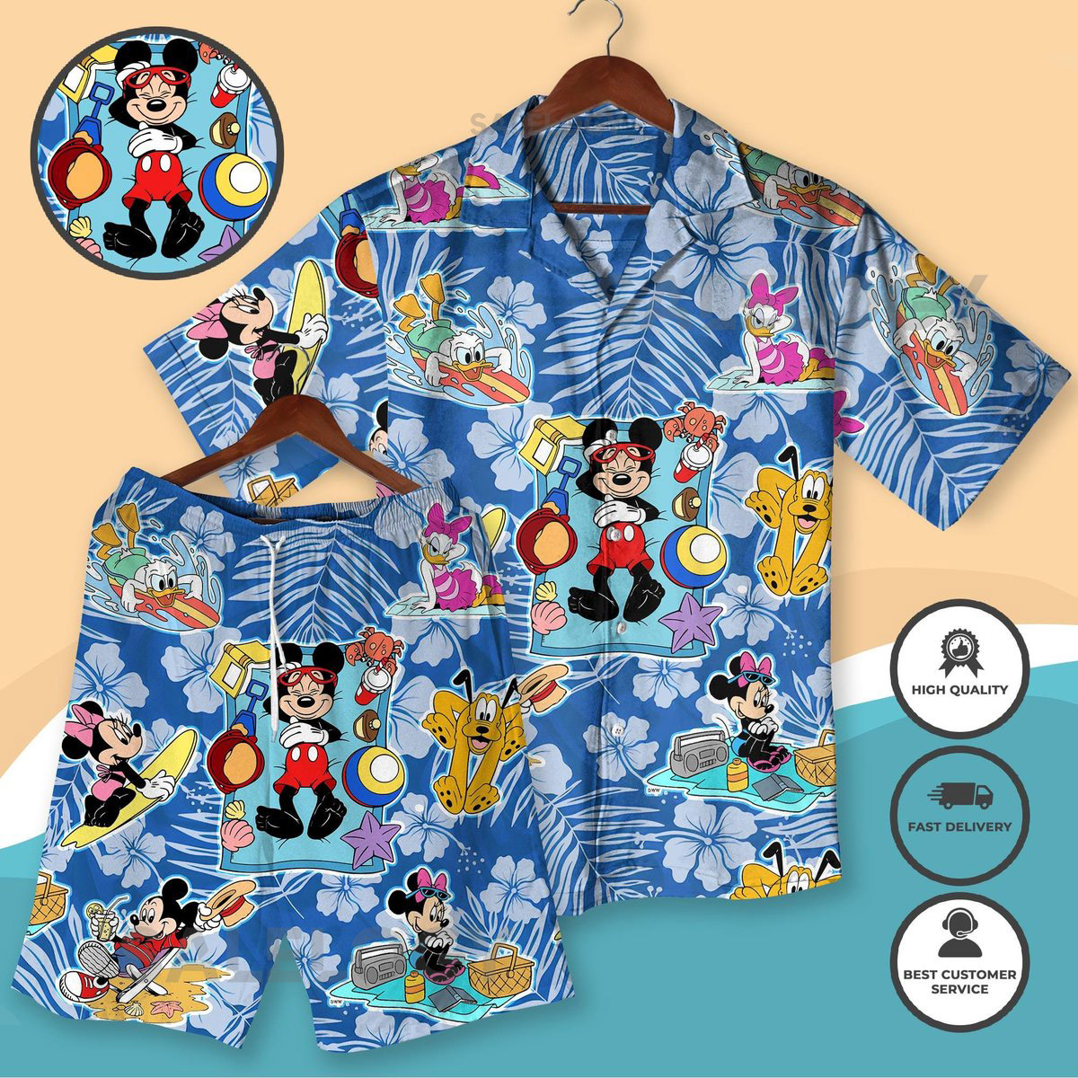 Mickey Mouse And Friend Hawaiian Shirt Summer Vacation Outfit Tropical Beach Aloha Shirt Cartoon Matching Set for Men Women Beach Shirt_166