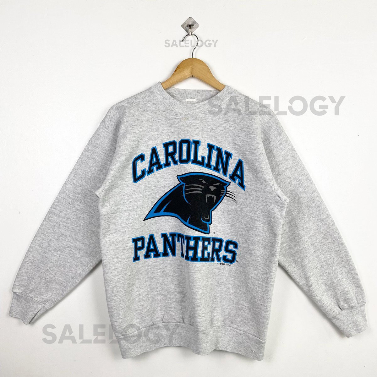 90s NFL Carolina Panthers Crewneck Sweatshirt Print Logo Grey Color Mens M_15